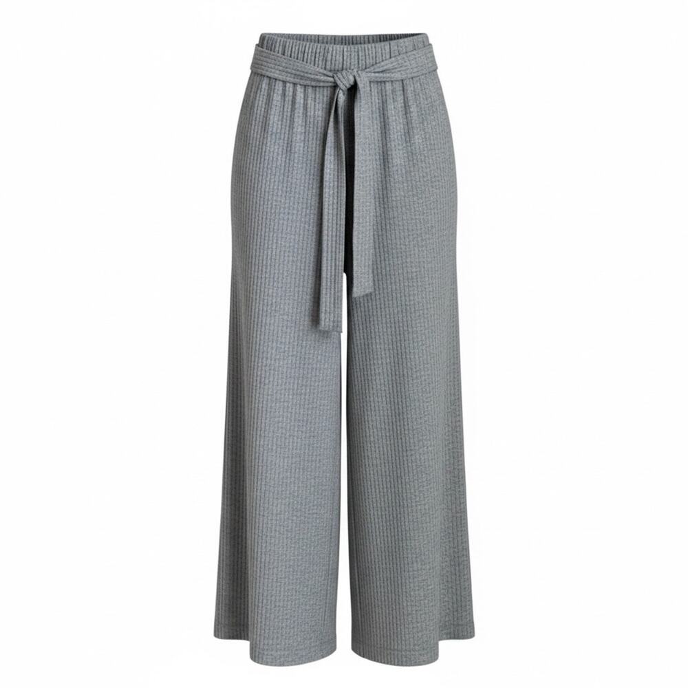 Betsey Johnson High Rise Wide Leg Ribbed Crop Lounge Pants Gray Tie Waist S